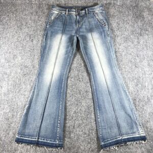 American Rag Cie Jeans Juniors 13 Medium Wash Flare Distressed Stretch Denim